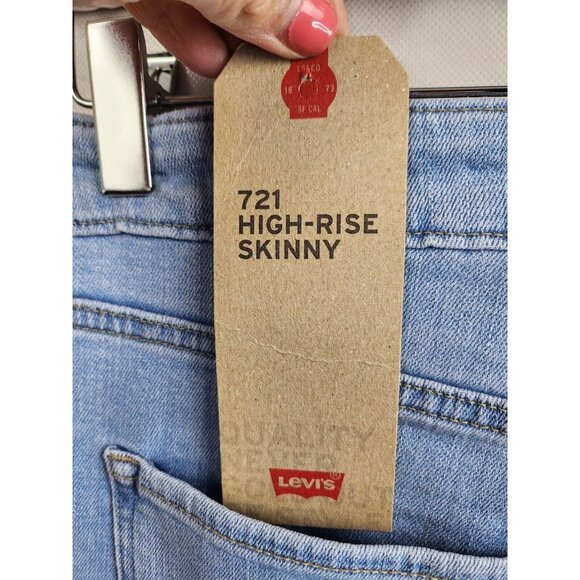 Levi's 721 Light Blue Denim Skinny Leg High Rise Stretch Jeans Size 34 - Picture 4 of 10